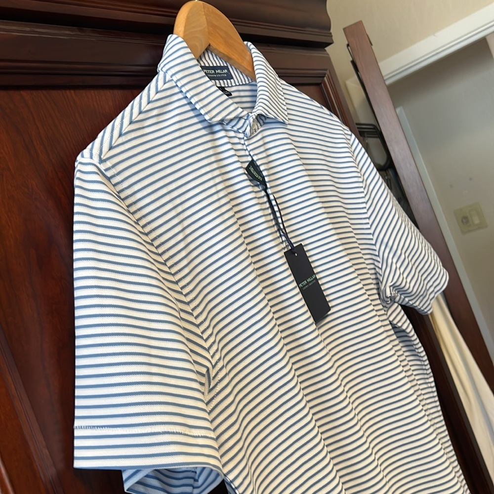 Brand New Peter Millar Crown Crafted Blue & White Striped Stretch Golf ⛳ Polo! - Picture 5 of 14